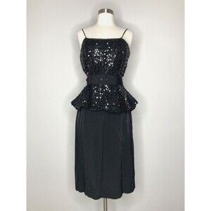 Vintage Jackie Bernard for EKLEKTIC Dress Size 6 Black Sequin Belted UNION‎ Made